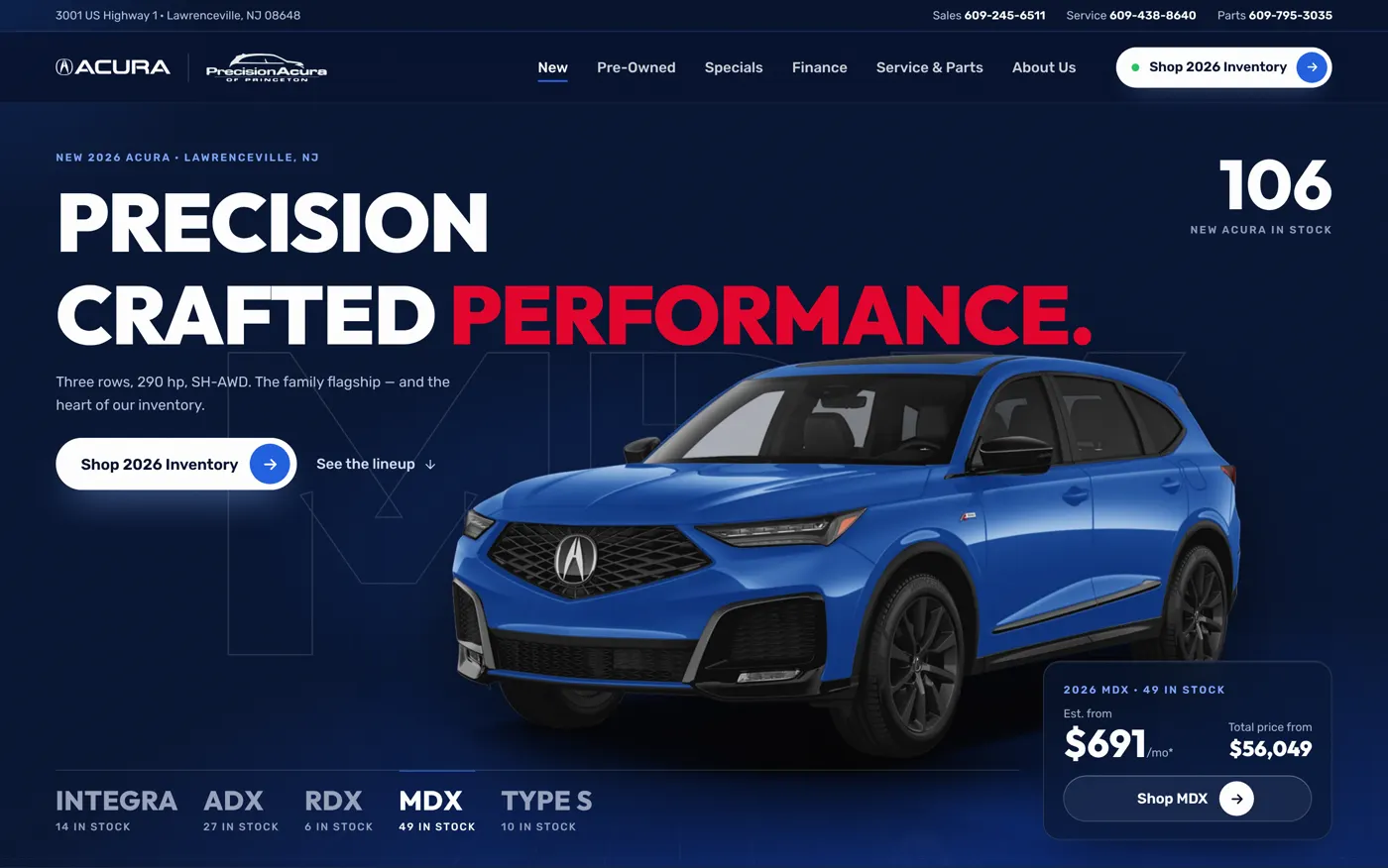 The new Precision Acura website on a desktop screen