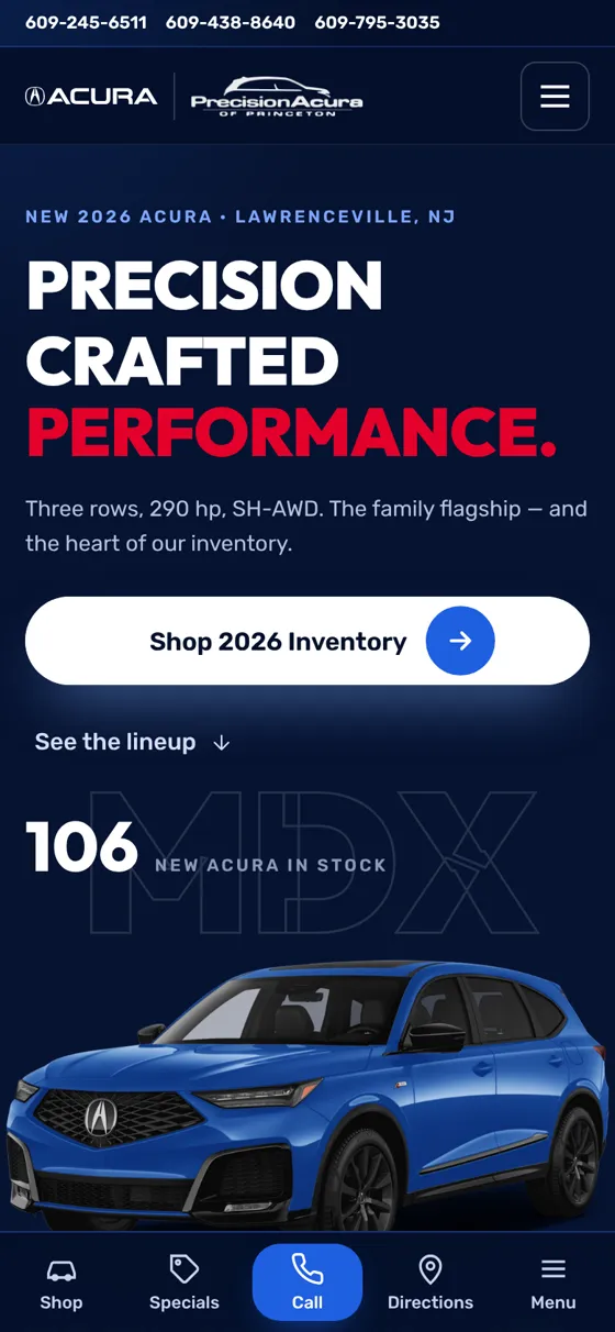 The new website on a phone